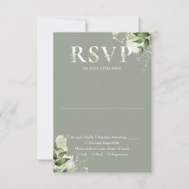 Cartão RSVP Greenery Floral Typografia Sage Casamento Verde