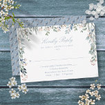 Cartão RSVP Greenery Floral Wildflower Dusty Blue Weding<br><div class="desc">Uma cascata de lindas flores verdes florais enrolaram seus detalhes especiais de RSVP de casamento,  em elegante tipografia azul empoeirada. Projetado por Thisnotme©</div>