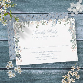 Cartão RSVP Greenery Floral Wildflower Dusty Blue Weding
