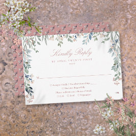 Cartão RSVP Greenery Floral Wildflower Dusty Rosa Wedding