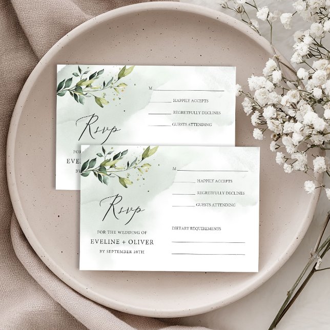 Cartão RSVP Greenery foliage eucalyptus leaves boho wedding (Make responding to your wedding effortless with this Editable Watercolor Boho Eucalyptus Greenery Go)