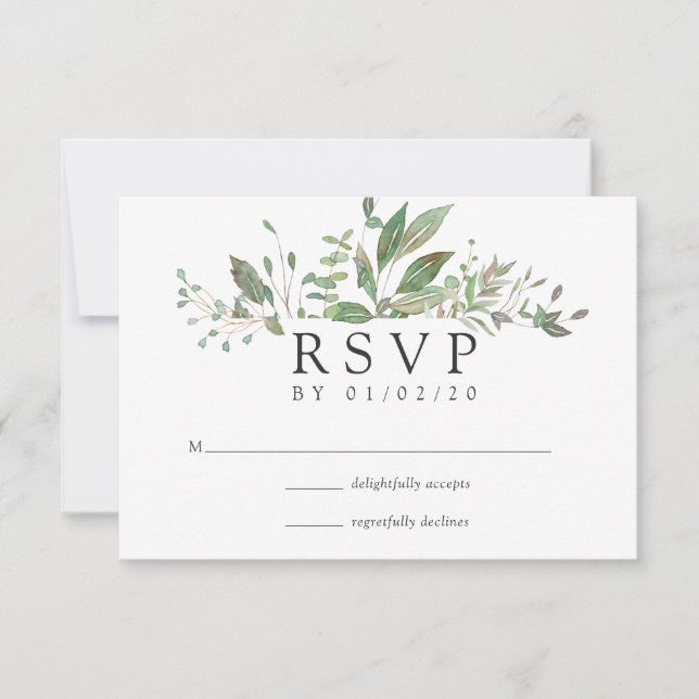 Cartão RSVP Greenery Geométrico Wedding (Frente)