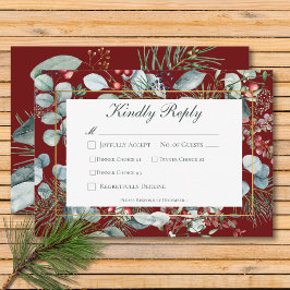 Cartão RSVP Greenery Red Weding Três Janto Natal Inverno