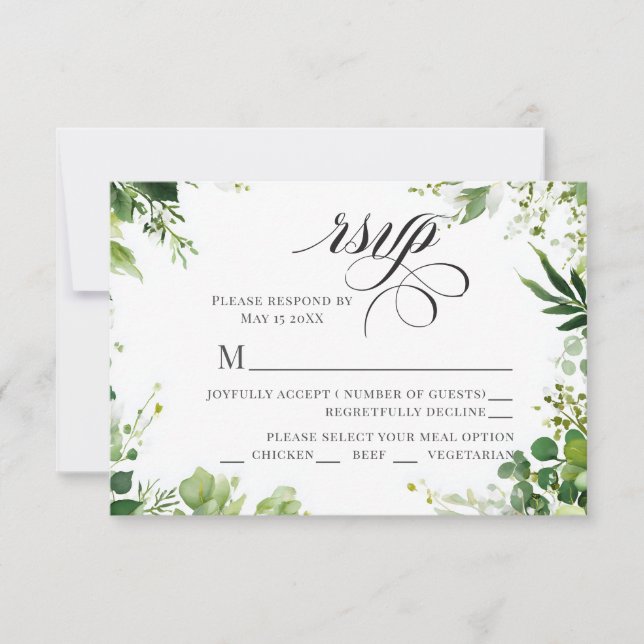 Cartão RSVP Greenery Willow Border (Frente)