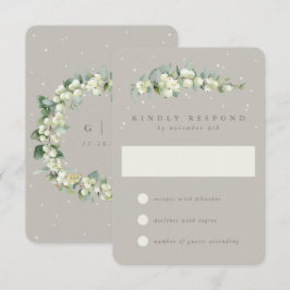 Cartão RSVP Greige Snowberry+Eucalyptus Casamento no inverno
