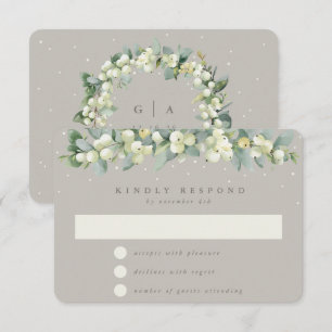 Cartão RSVP Greige Snowberry+Eucalyptus Garland Casamento no i