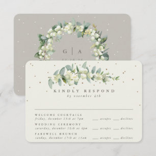 Cartão RSVP Greige Snowberry+Eucalyptus Wedding Multi-Evento