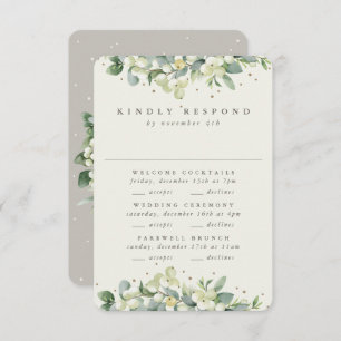 Cartão RSVP Greige Snowberry+Eucalyptus Wedding Multi-Evento