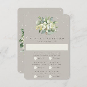 Cartão RSVP Greige Snowberry+Eucalyptus Wedding Multi-Evento