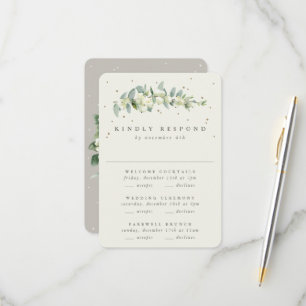 Cartão RSVP Greige Snowberry+Eucalyptus Wedding Multi-Evento
