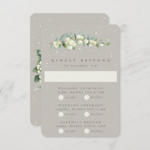 Cartão RSVP Greige Snowberry+Eucalyptus Wedding Multi-Evento