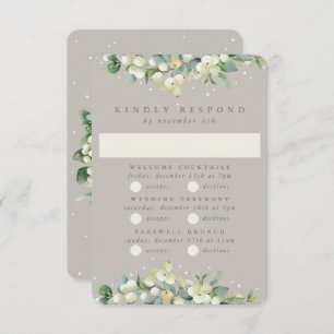 Cartão RSVP Greige Snowberry+Eucalyptus Wedding Multi-Evento