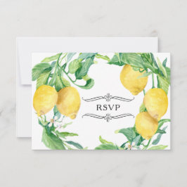 Cartão RSVP Grinalda Floral de Limão Azulejo Vintage Azul Bran