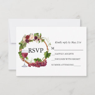 Cartão RSVP Grinalda Floral de Vinhas de Uva em Aquarela para