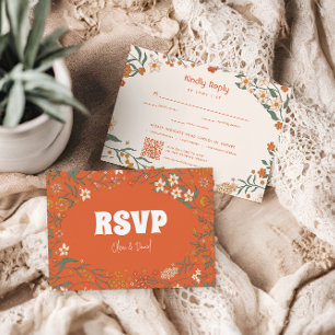 Cartão RSVP Groovy Florar Vintage Retro Casamento