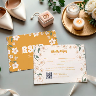Cartão RSVP Groovy Mostard Floral Wedding