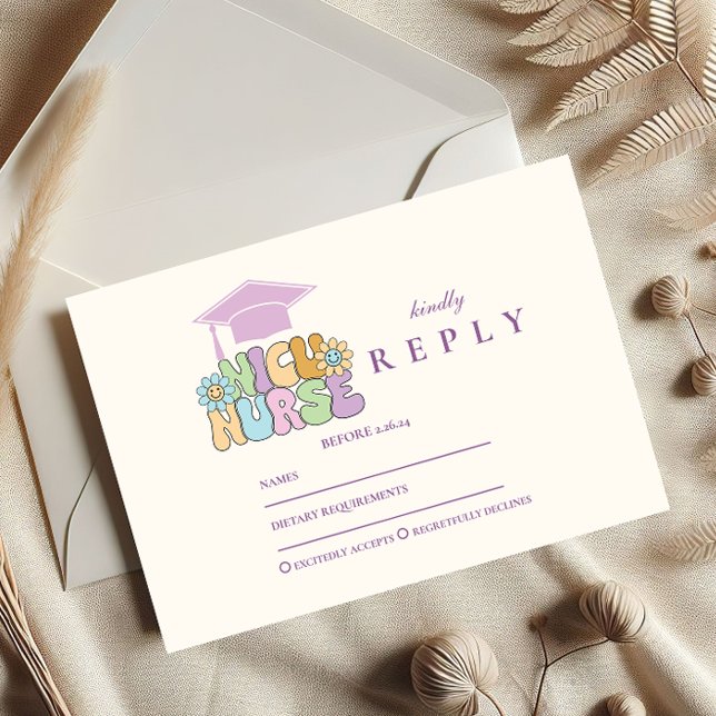 Cartão RSVP Groovy NICU Nurse Graduation Party (Criador carregado)