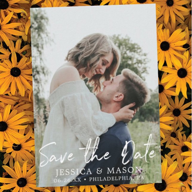 Cartão RSVP Guardar a Ficha de Data Manuscrita - Guardar As Da (Criador carregado)