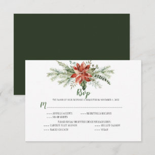 Cartão RSVP Guirlanda de Poinsettia Vermelha Evergreen Natal R