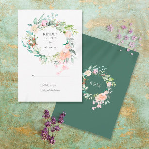 Cartão RSVP Guirlanda de verde folhagem de rosas da floresta R