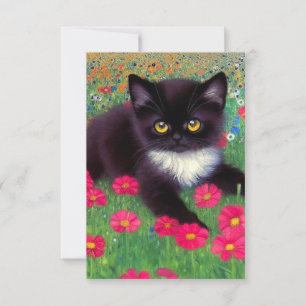 Cartão RSVP Gustav Klimt Tuxedo Cat