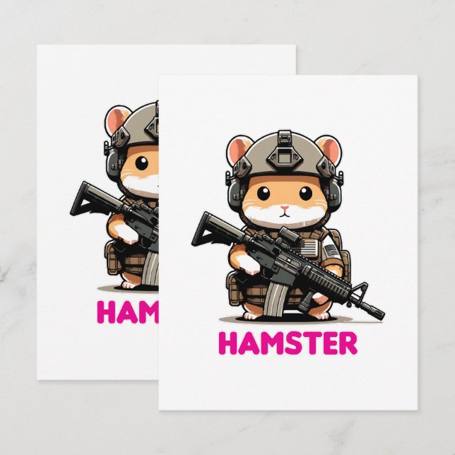 Cartão RSVP Hamster Tático (Frente/Verso)