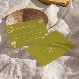 Cartão RSVP Hand Drawn Green Romantic Whimsy Wedding
