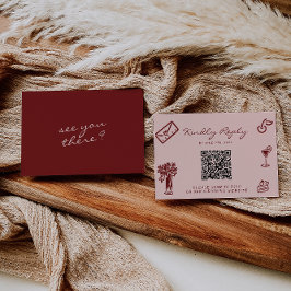 Cartão RSVP Hand Drawn Pink Burgundy Romantic QR Code Wedding