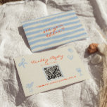 Cartão RSVP Hand Written Drawn Whimsical QR Code Wedding<br><div class="desc">A simple and elegant calligraphy colorful retro wedding rsvp card. As you see it has a vintage modern creamy background with orange hand written script and sky blue hand painted elements . And scannable QR Code in the center. You can edit it  by clicking on the personalize button.</div>