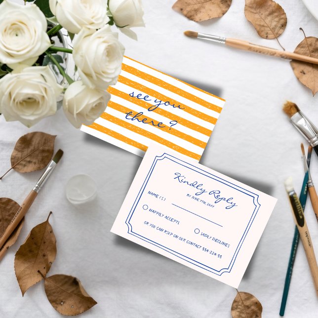 Cartão RSVP Hand Written Pinstripes Painted Italian Wedding  (Criador carregado)