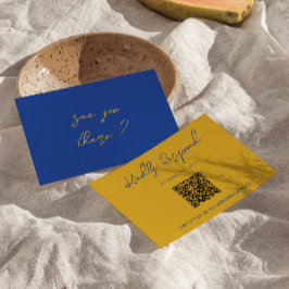 Cartão RSVP Hand Written Yellow Blue Italian QR Code Wedding