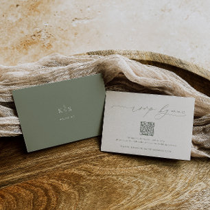 Cartão RSVP HARMONIA Código QR de Casamento Minimalista Verd