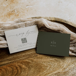 Cartão RSVP HARMONIA   Código QR de Casamento Minimalista Verd