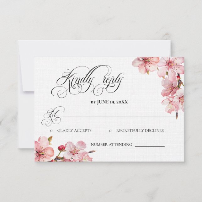 Cartão RSVP Hawthorne Calligraphy Wedding Kindly Reply card (Frente)