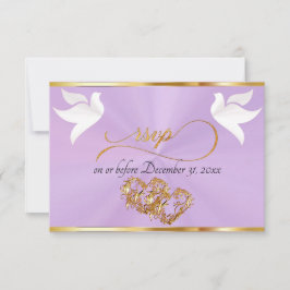 Cartão RSVP Heart, Doves & Ribbon - Lavender/Gold