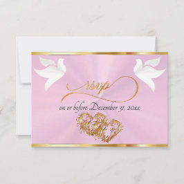 Cartão RSVP Heart, Doves & Ribbon - Pastel Pink/Gold