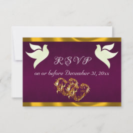 Cartão RSVP Heart, Doves & Ribbon - Purple/Gold