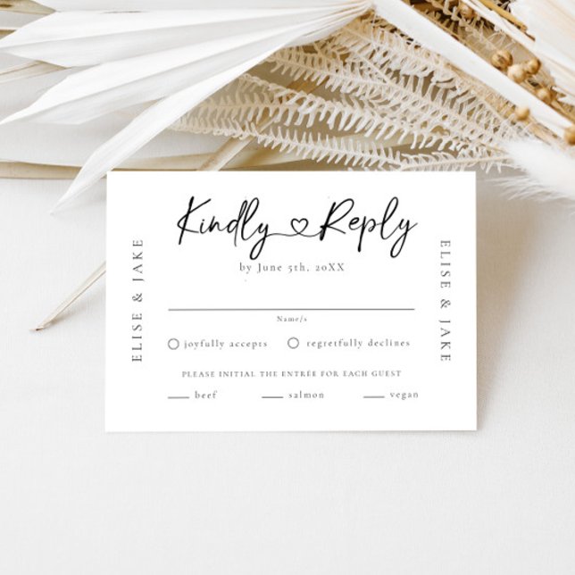 Cartão RSVP Heart Font Wedding (Criador carregado)