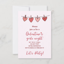 Cartão RSVP Hearts Galentines Love Pattern Party Invitation