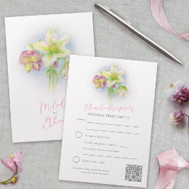 Cartão RSVP Hellebore Watercolor Art, casamento da primavera,