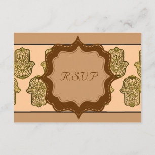 Cartão RSVP Henna Hand of Hamsa (Ouro) (Casamento)