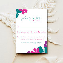 Cartão RSVP Hibisco Rosa Roxo Teal Tropical