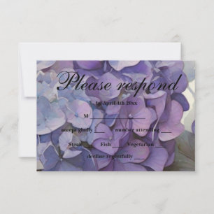 Cartão RSVP Hídrangas de cor azul púrpura empoeiradas Elegante