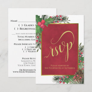 Cartão RSVP Holly & Pine Natal ou Casamento de Férias Elegante