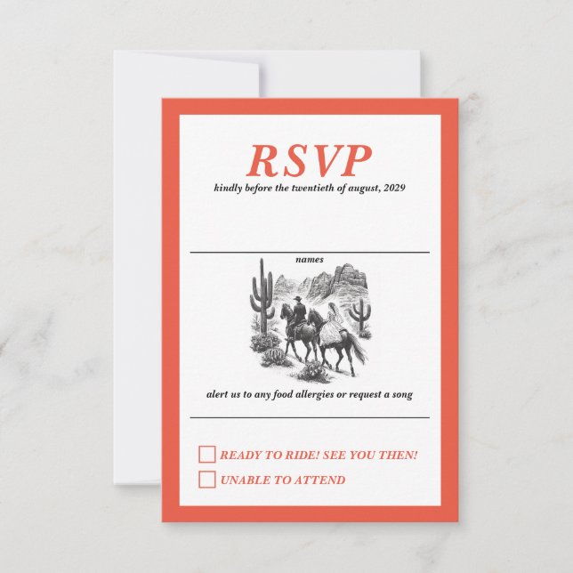 Cartão RSVP Horseback Canyon Casal Wedding (Frente)