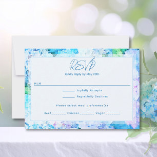 Cartão RSVP Hortênsia Azul em Aquarela Elegante