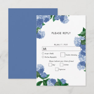 Cartão RSVP Hortênsia Azul Flora Verde Moderno Casamento
