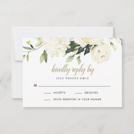 Cartão RSVP Hortênsia Elegante Rosa Floral Dourada Casamento B