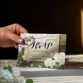 Cartão RSVP Hortênsia em forma de Ferradura de Madeira Casamen