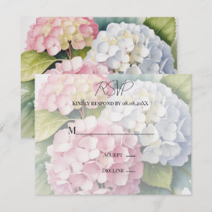 Cartão RSVP Hortênsias Elegantes em Aquarela para Casamento